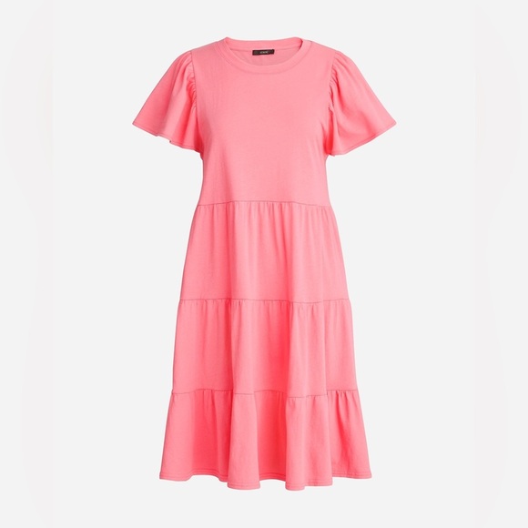 J. Crew Knit Broken-In Jersey Tiered Mini Dress Pink Short Sleeves Summer - Picture 1 of 6